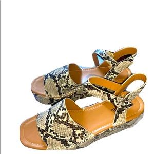 Faux snake skin wedged sandals, justfab 8.5